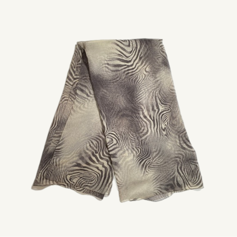 Thin Square Zebra Print Grey & Beige Scarf or Head Wrap 45" x 45"